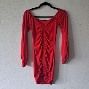 Fashion Nova Red Ruched Dress